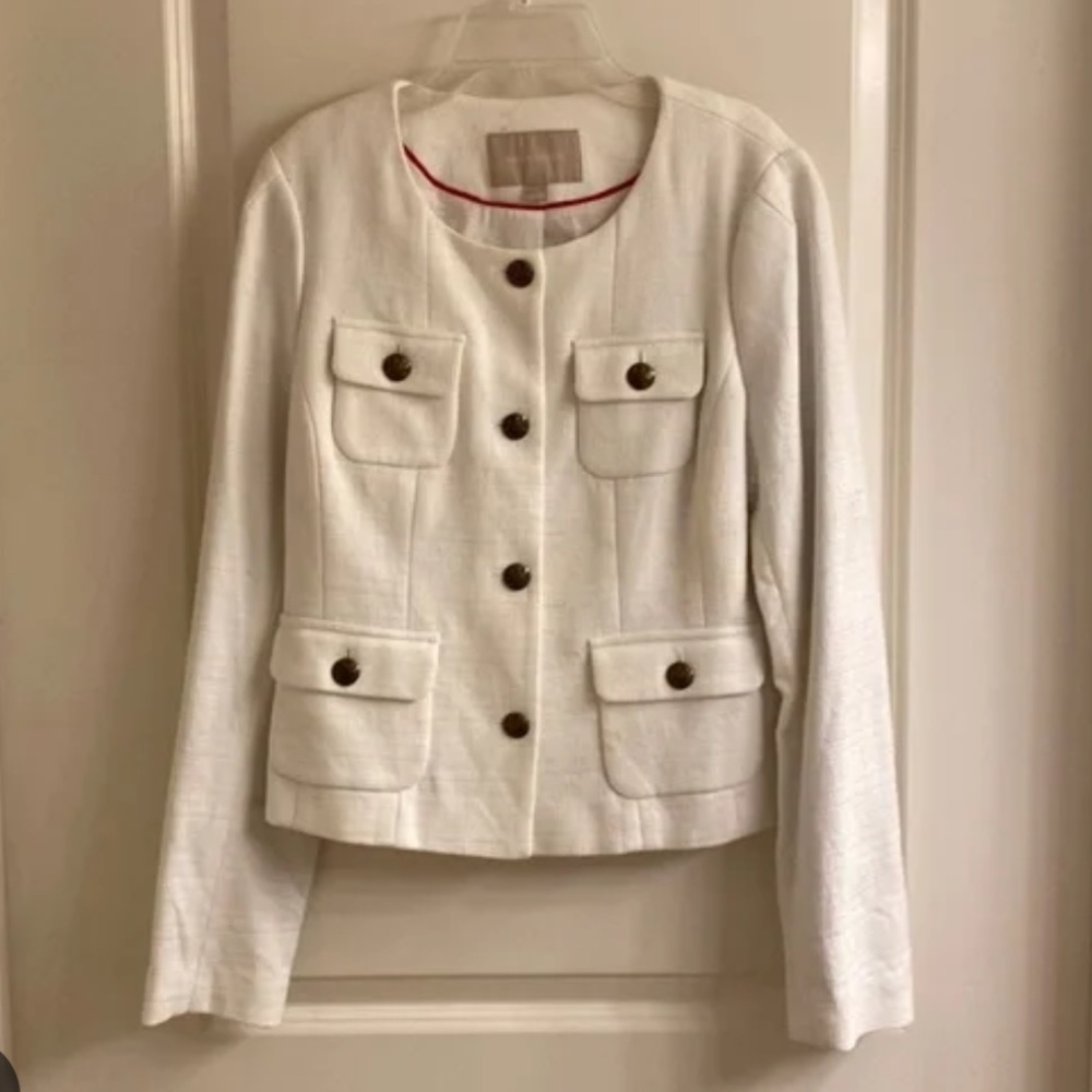 Banana Republic Cream Textured Button Front Blazer Jacket